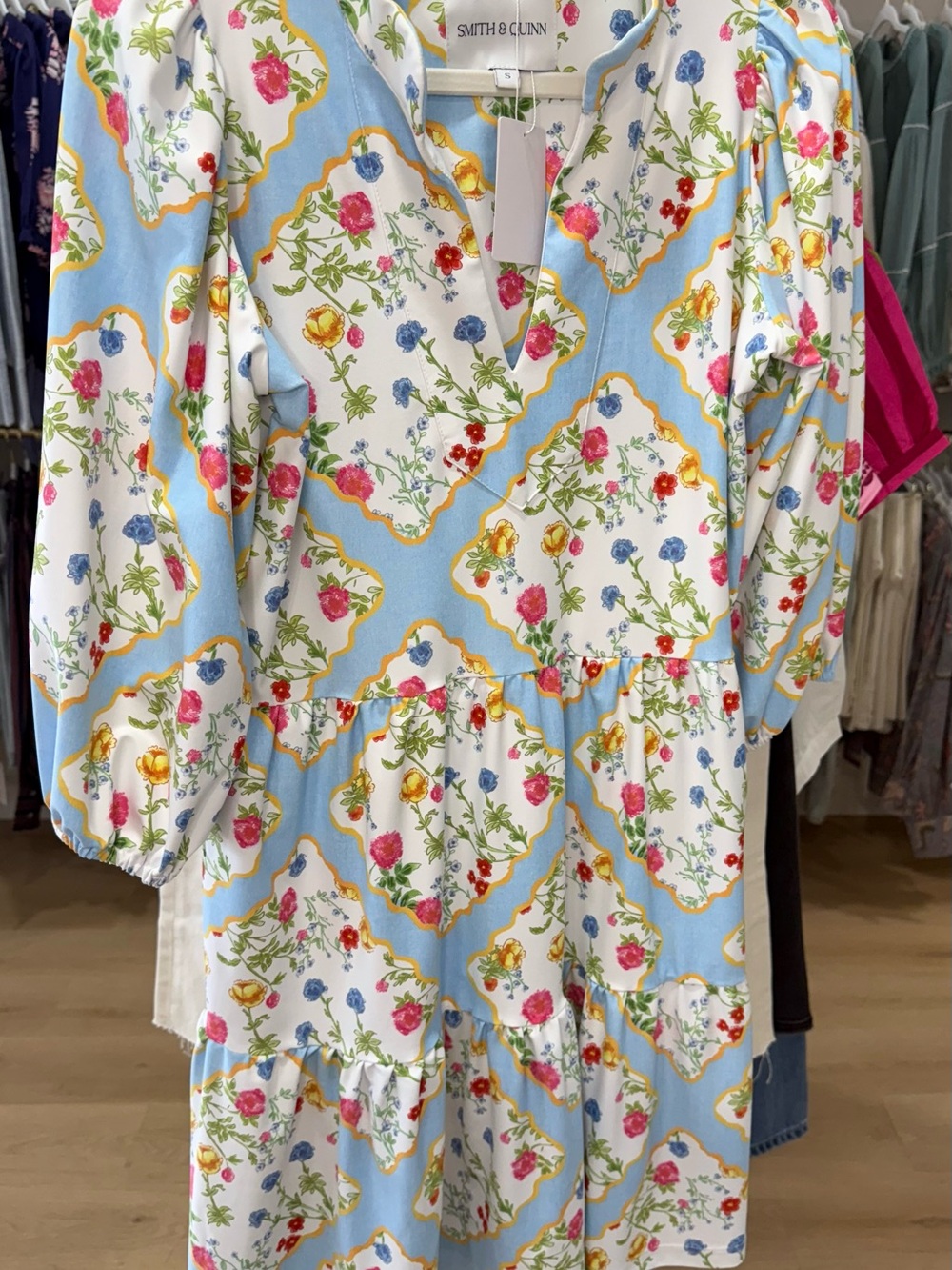Smith & Quinn Floral Blue & White Tiered Dress